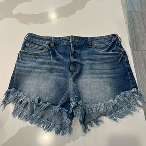 INC International Concepts Blue Frayed Jean Shorts